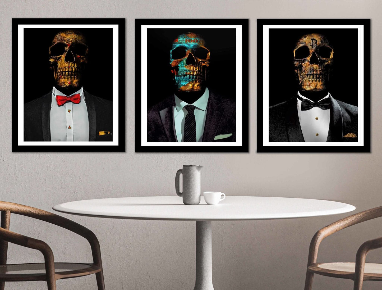 Hustler Skulls 3 Piece Semi-gloss Print Set - Framed Art Print