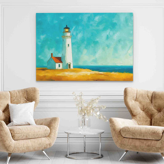 Lighthouse Hilltop - Wall Art in Black Frame