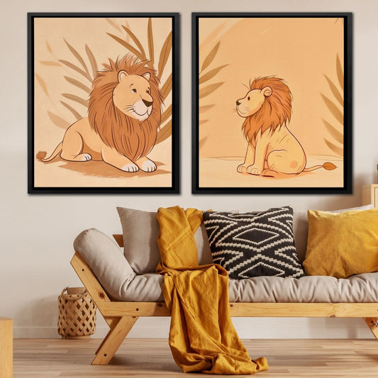 Little Lion Duo - Wall Art in Black Frame