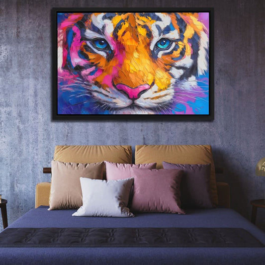 Magenta Tiger - Maximalist Wall Art in Black Frame