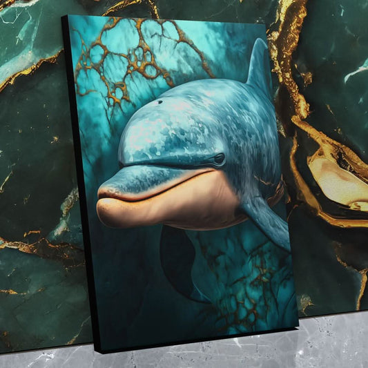 Marble Dolphin Dream - Modern Wall Art in Black Frame