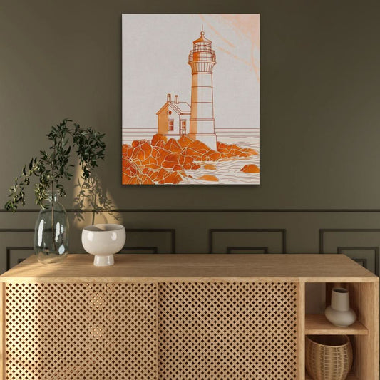 Moody Lighthouse - Minimalist Wall Art in Black Frame
