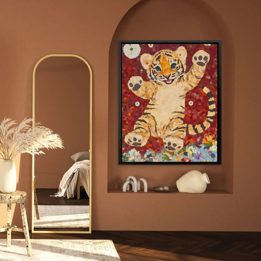 Mosaic Tiger Joy - Wall Art in Black Frame
