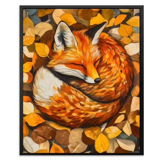 Nestled Fox - Wall Art in Black Frame