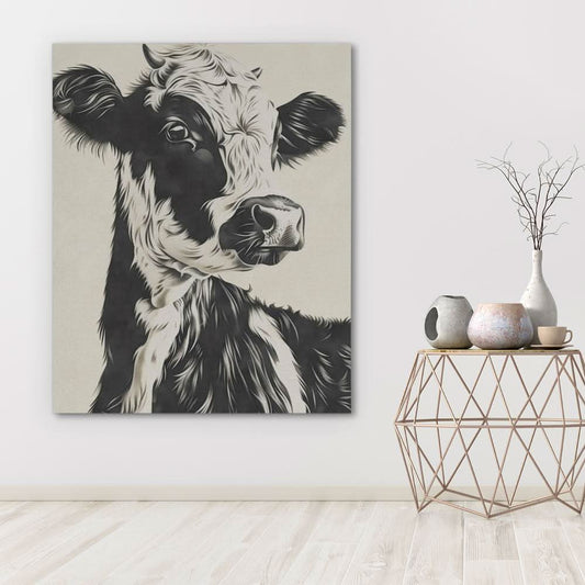 Neutral Cow - Wall Art in Black Frame