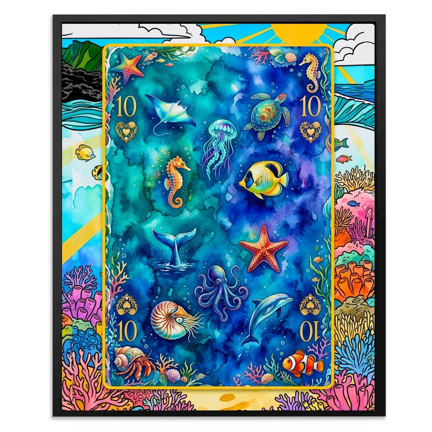 Ocean Poker Canvas Set - Sea Creature Flush Ten card