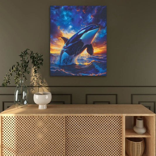 Orca Breaching - Abstract Wall Art in Black Frame