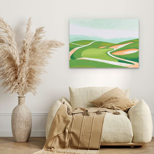 Pastel Golf Course - Minimalist Wall Art in Black Frame