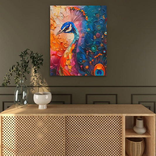 Peacock Muse - Abstract Wall Art in Black Frame