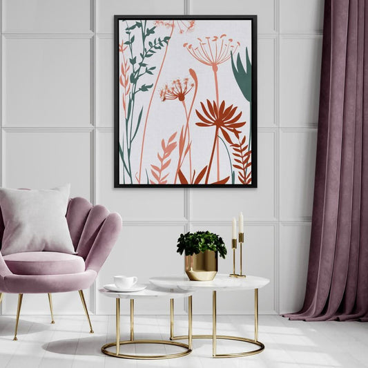 Petal Symphony - Minimalist Wall Art in Black Frame