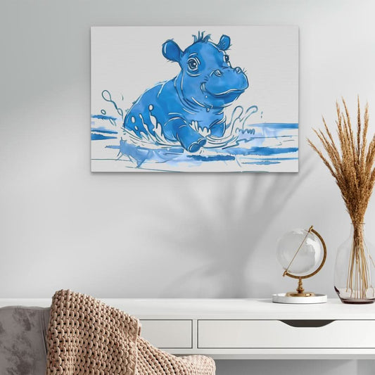 Playing Hippo - Minimalist Wall Art in Black Frame