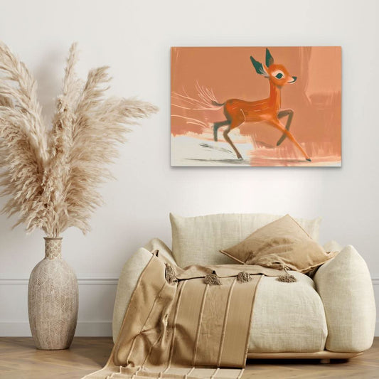 Racing Fawn - Watercolor Wall Art in Black Frame