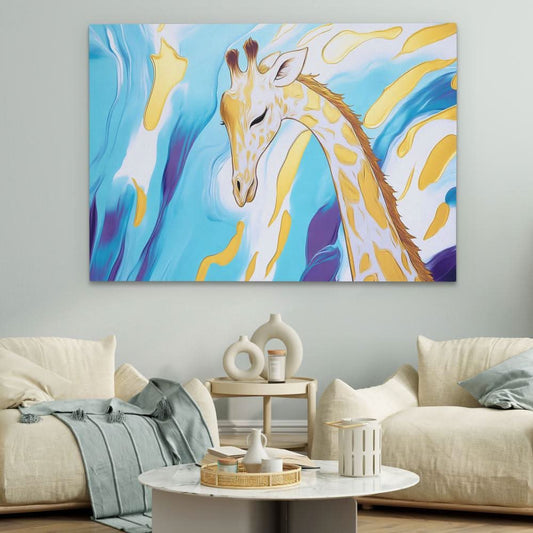 Radiant Tranquility Giraffe - Abstract Wall Art in Black Frame