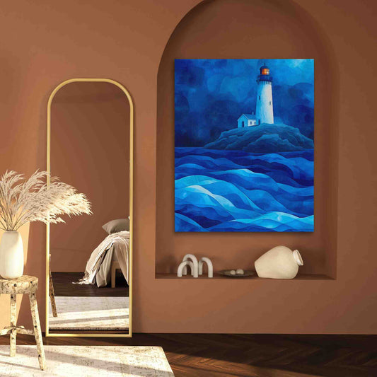 Royal Blue Lighthouse - Abstract Wall Art in Black Frame