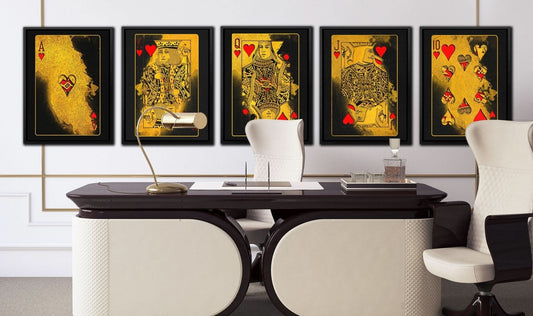 Royal Flush Hearts - Wall Art in Black Frame