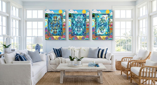 Sea Creature King Queen Jack - 3 Piece Canvas Set gallery-wrap canvas in a room
