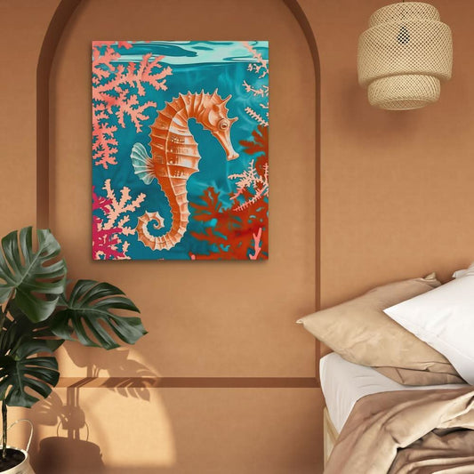 Seahorse Swimming - Wall Art in Black Frame