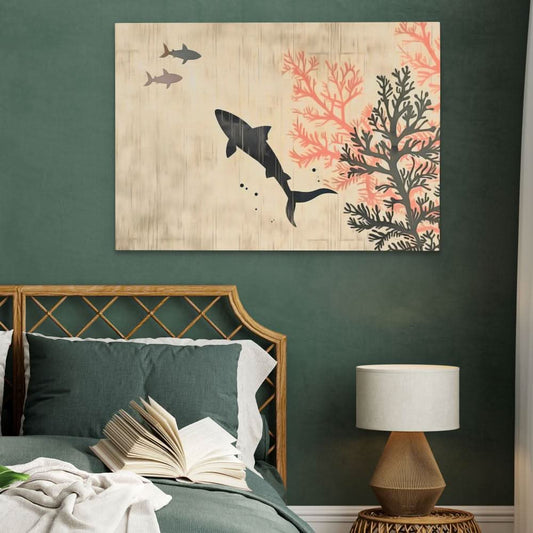 Shark Surprise - Minimalist Wall Art in Black Frame