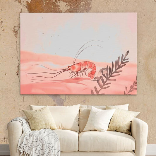 Shrimp Melody - Minimalist Wall Art in Black Frame
