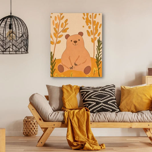 Smiling Bear in Nature - Wall Art in Black Frame