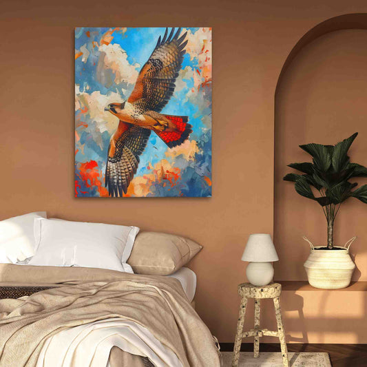 Soaring Red Hawk - Wall Art in Black Frame