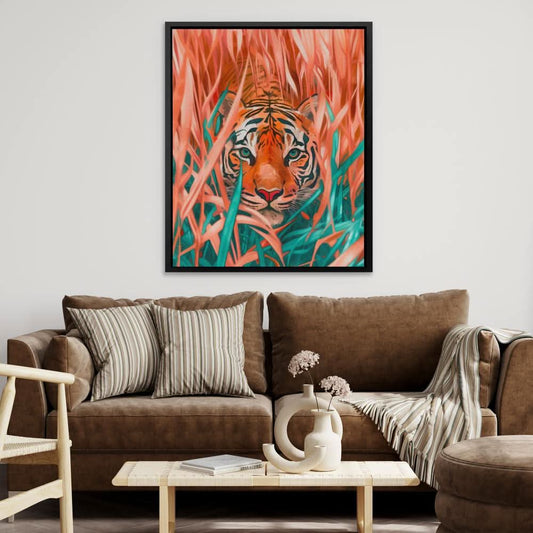 Stalking Tiger - Abstract Wall Art in Black Frame