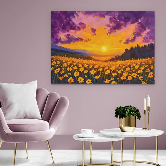 Sunset Field of Gold - Wall Art in Black Frame