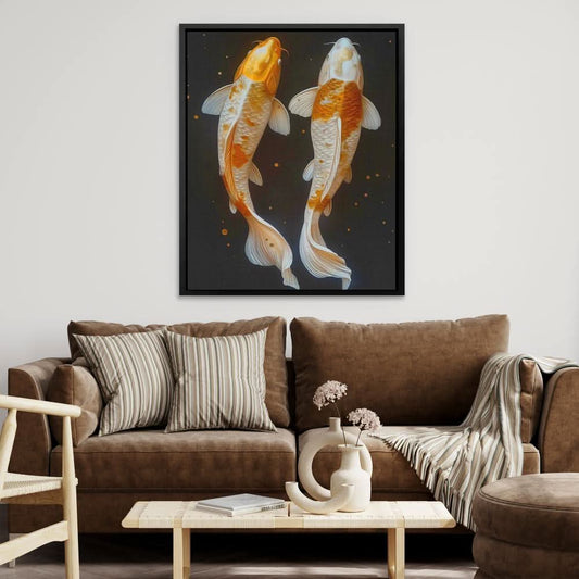 Swimming Koi Fish - Modern Wall Art in Black Frame