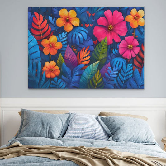 Tropical Flowers and Leaves - Wall Art in Black Frame