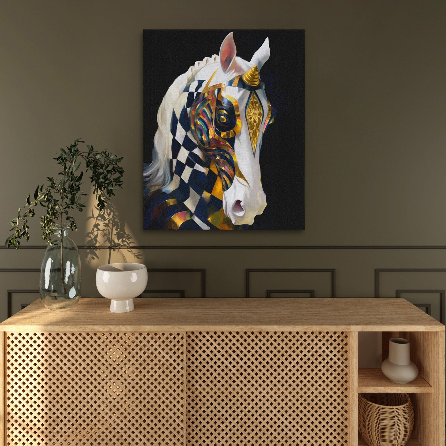 Unicorn's Gilded Geometry - Luxury Wall Art