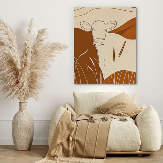 Valley Cow - Minimalist Wall Art in Black Frame