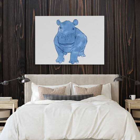 Watercolor Hippo - Watercolor Wall Art in Black Frame
