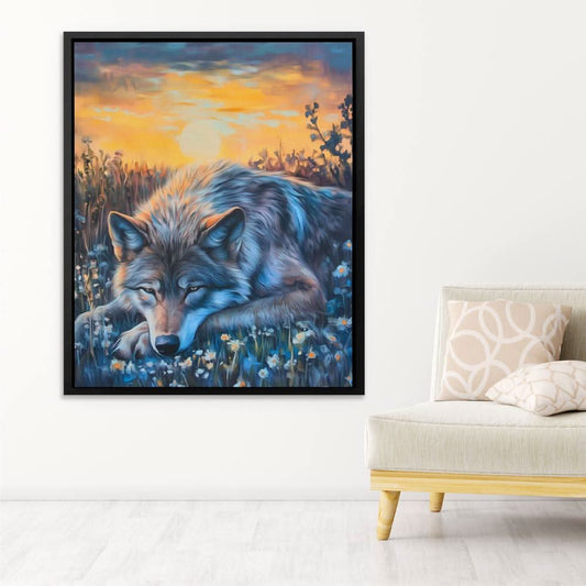 Wolf’s Golden Hour - Wall Art in Black Frame