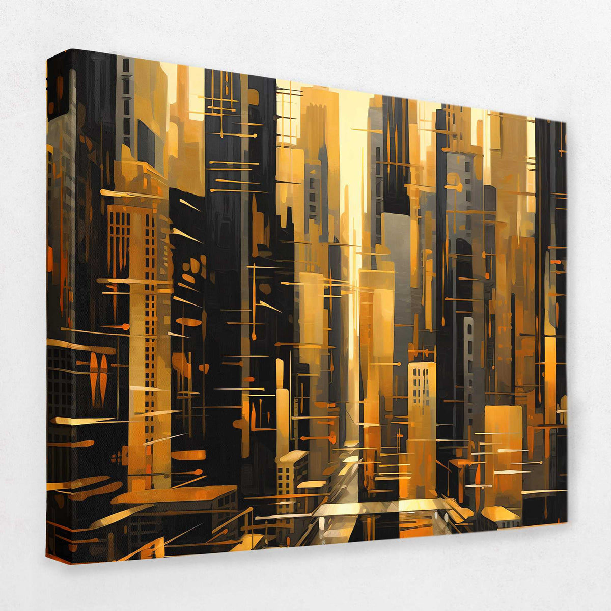 A split view showing canvas art styled differently in a living room bedroom and dining room