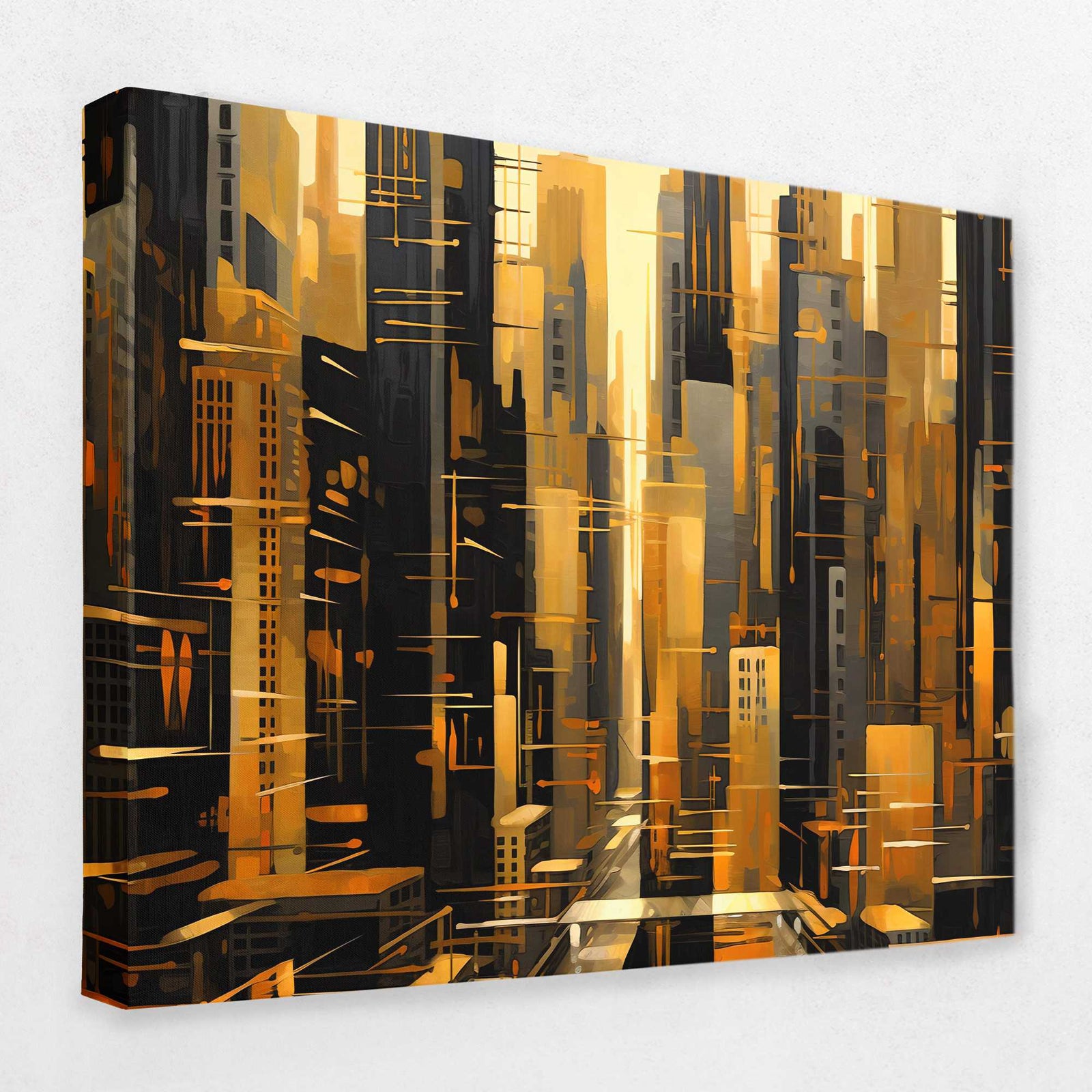 A split view showing canvas art styled differently in a living room bedroom and dining room