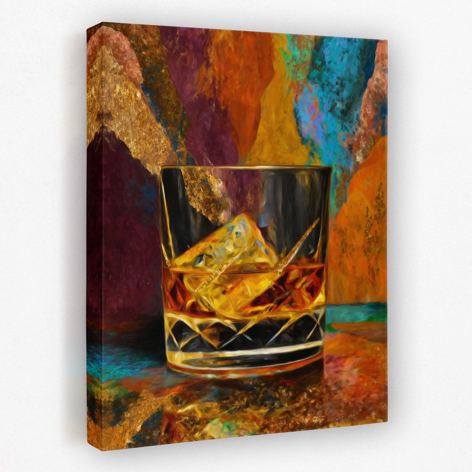 Side-by-side comparison of canvas art and framed print on a living room wall showing texture and format differences