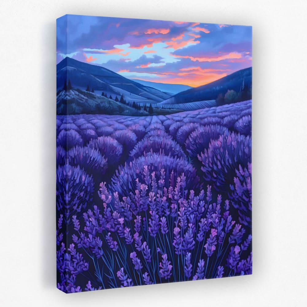 A bold modern abstract canvas painting with vibrant colors hanging in a contemporary living room