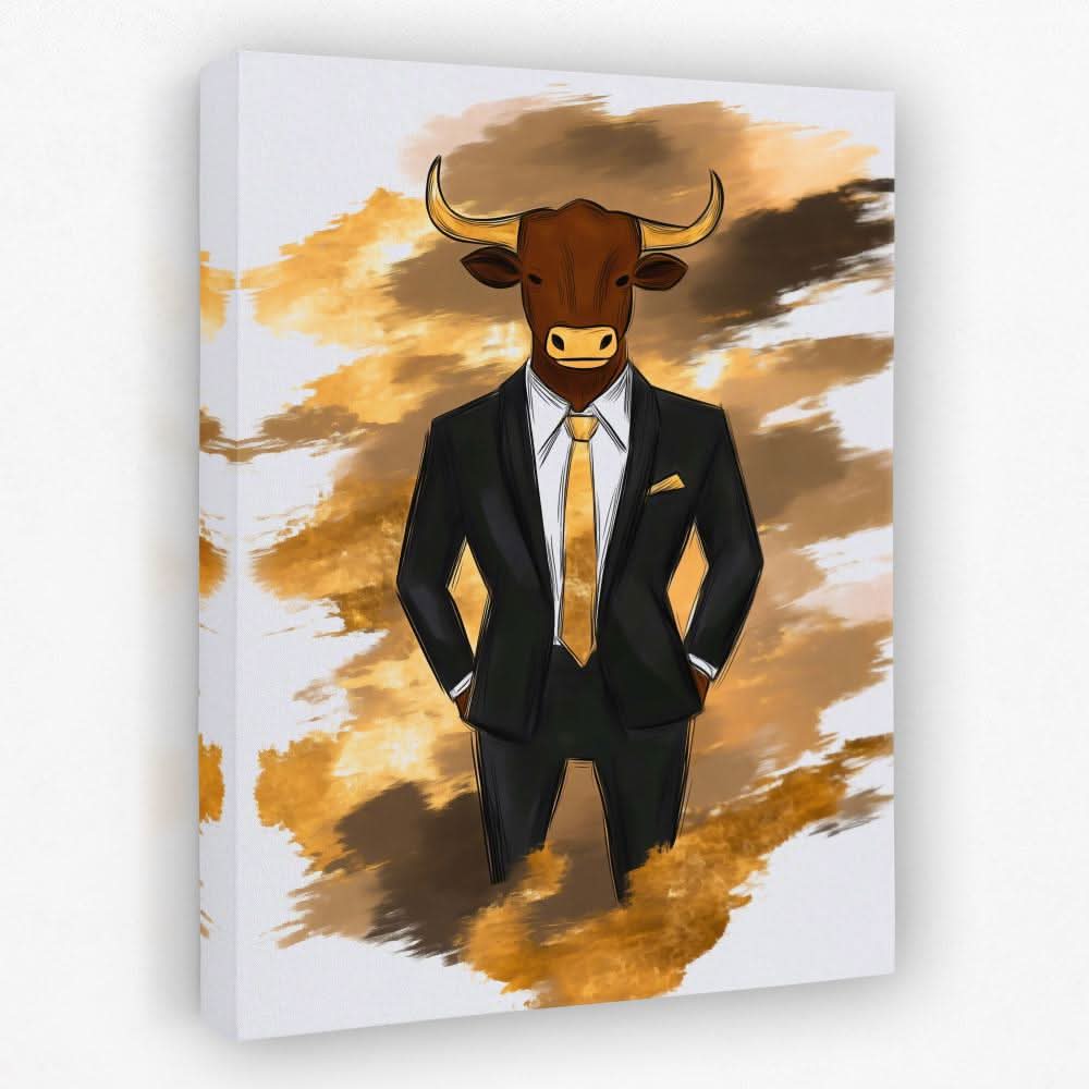 office wall art canvas in gold and black hanging above a home office desk as a video-call backdrop