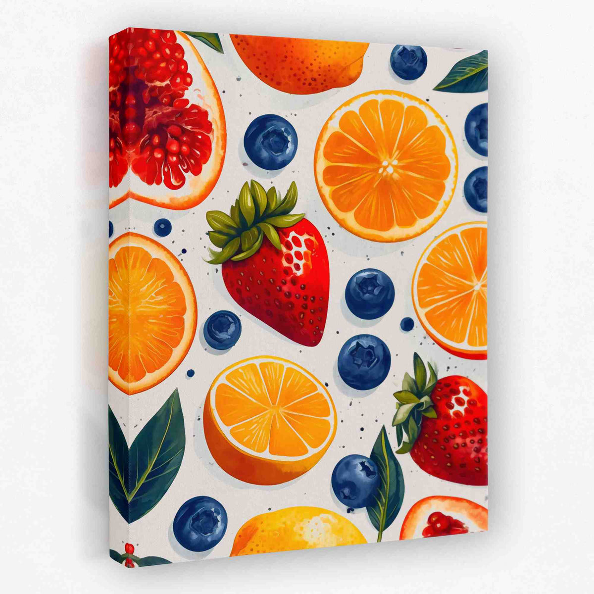 Fresh fruits kitchen wall art canvas with bright produce on a kitchen wall