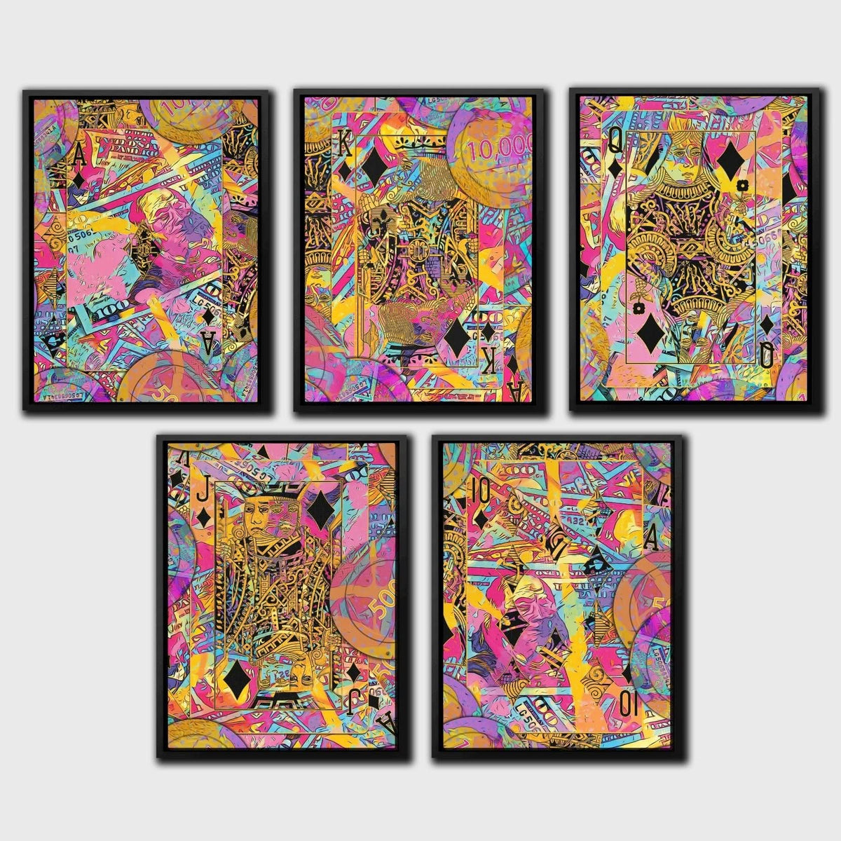 Royal flush poker card set wall art, canvas prints