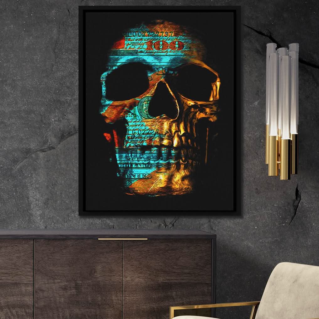 100$ Bill Skull - Wall Art in Black Frame
