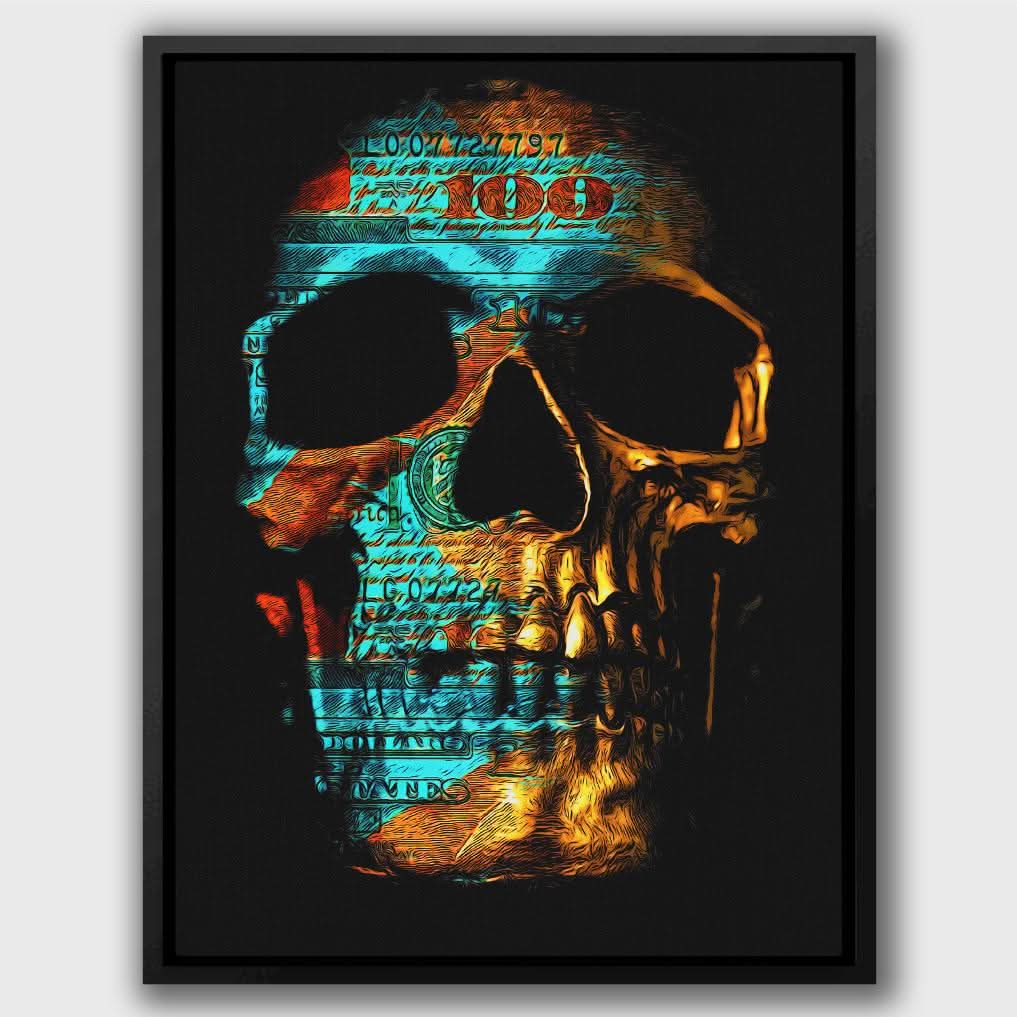 100$ Bill Skull - Black Macabre Canvas Print