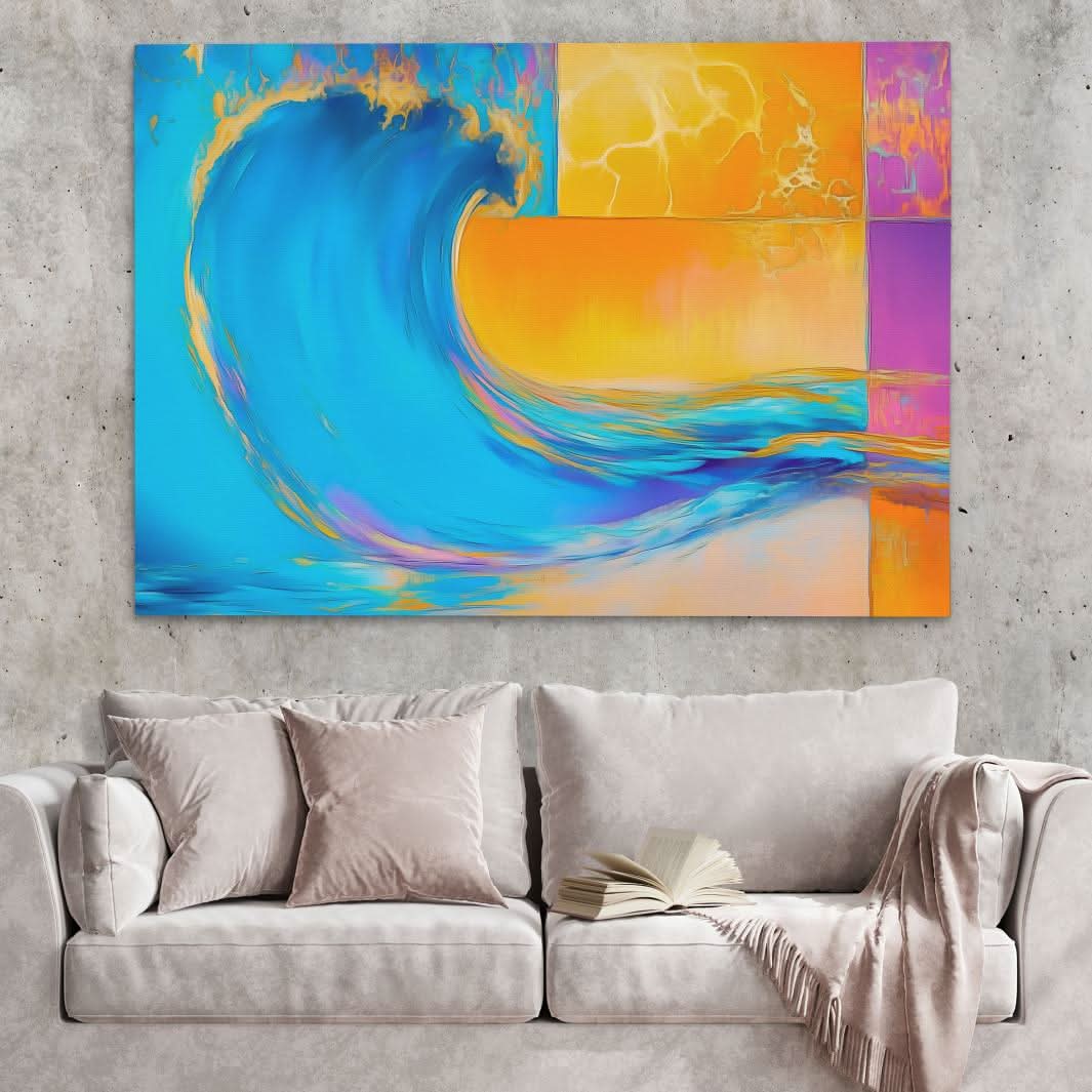 3D Waves - Blue Wall Art for Bedroom