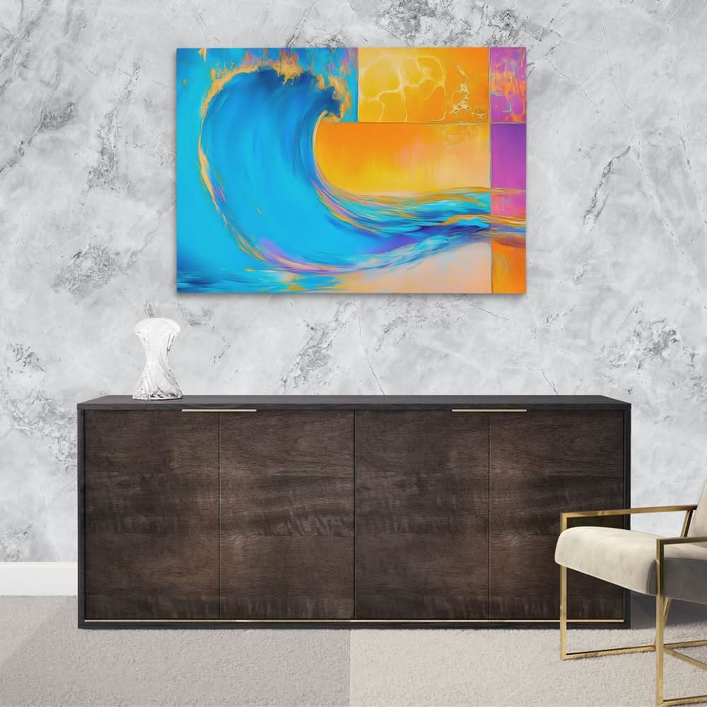 3D Waves - Beach House Wall Art in Black Frame