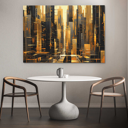 A City of Gold - Abstract Wall Art in Black Frame