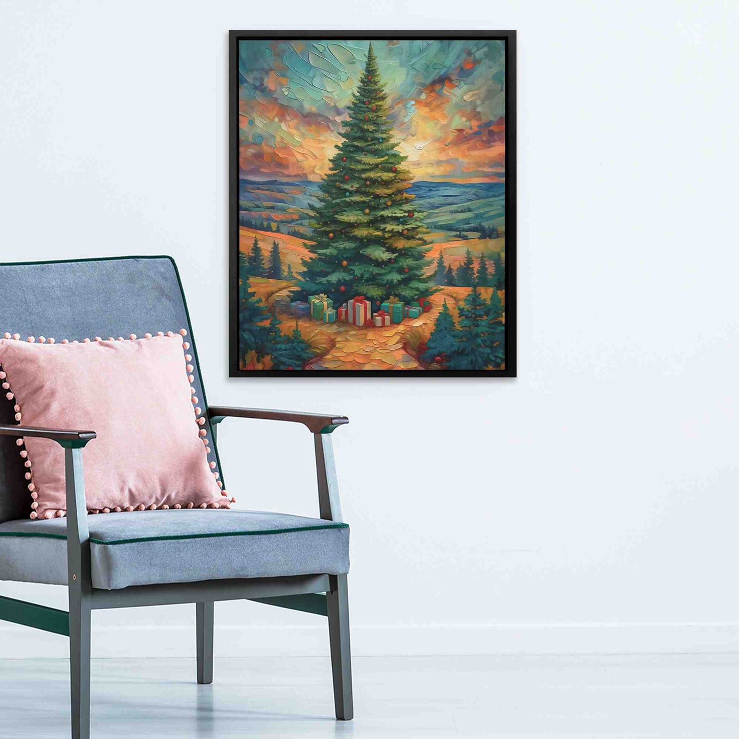 A Merry Christmas Tree - Holiday Wall Art in Black Frame