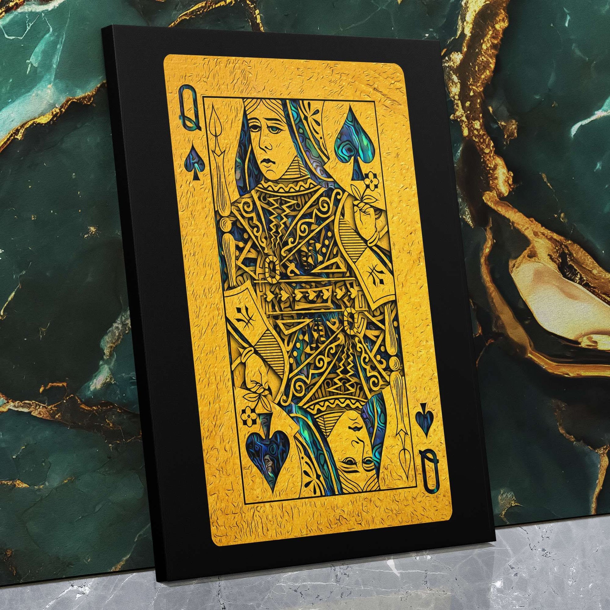Abalone Queen of Spades - Queen Wall Art in Black Frame
