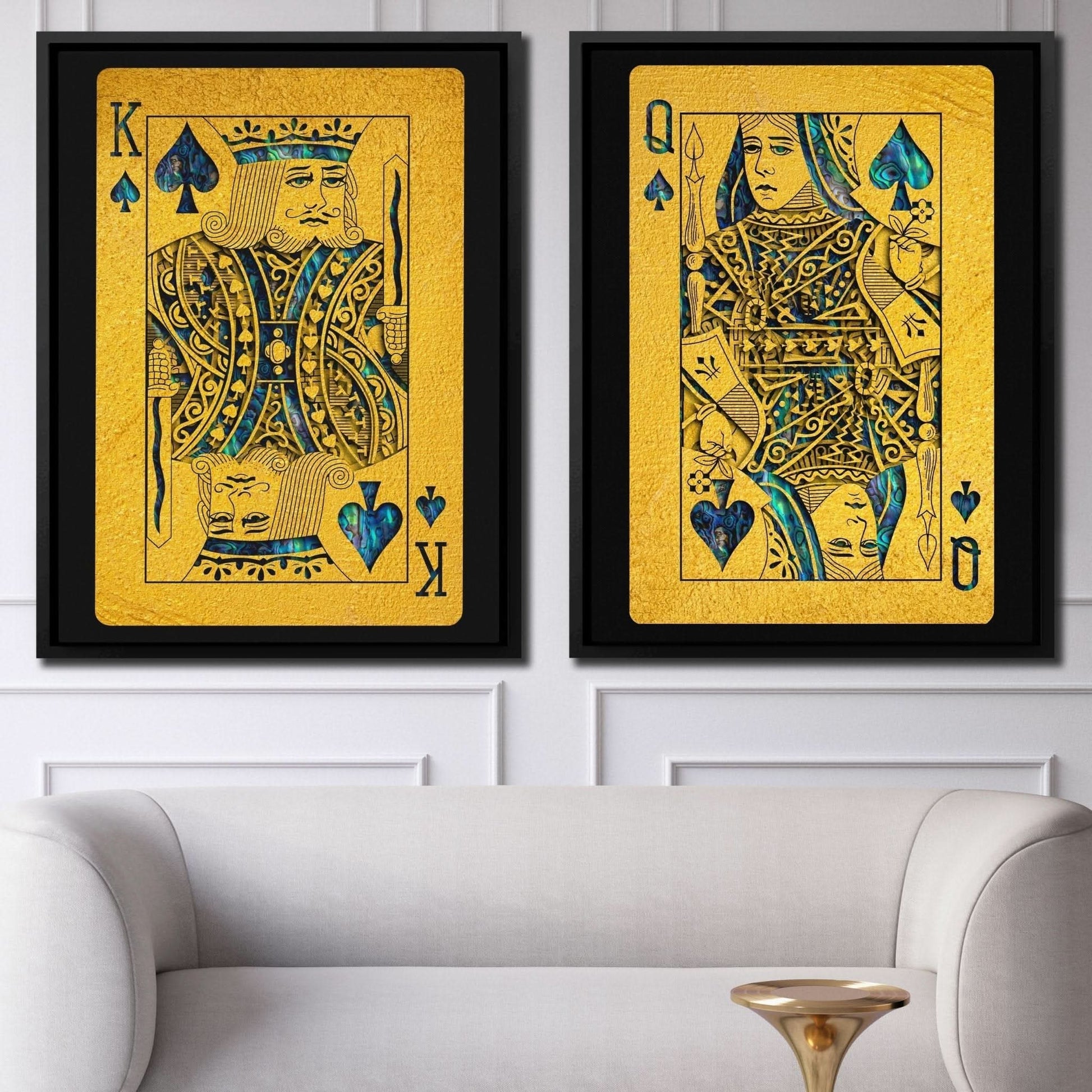 Abalone Royal Spades Cards - King and Queen Wall Art in Black Frame