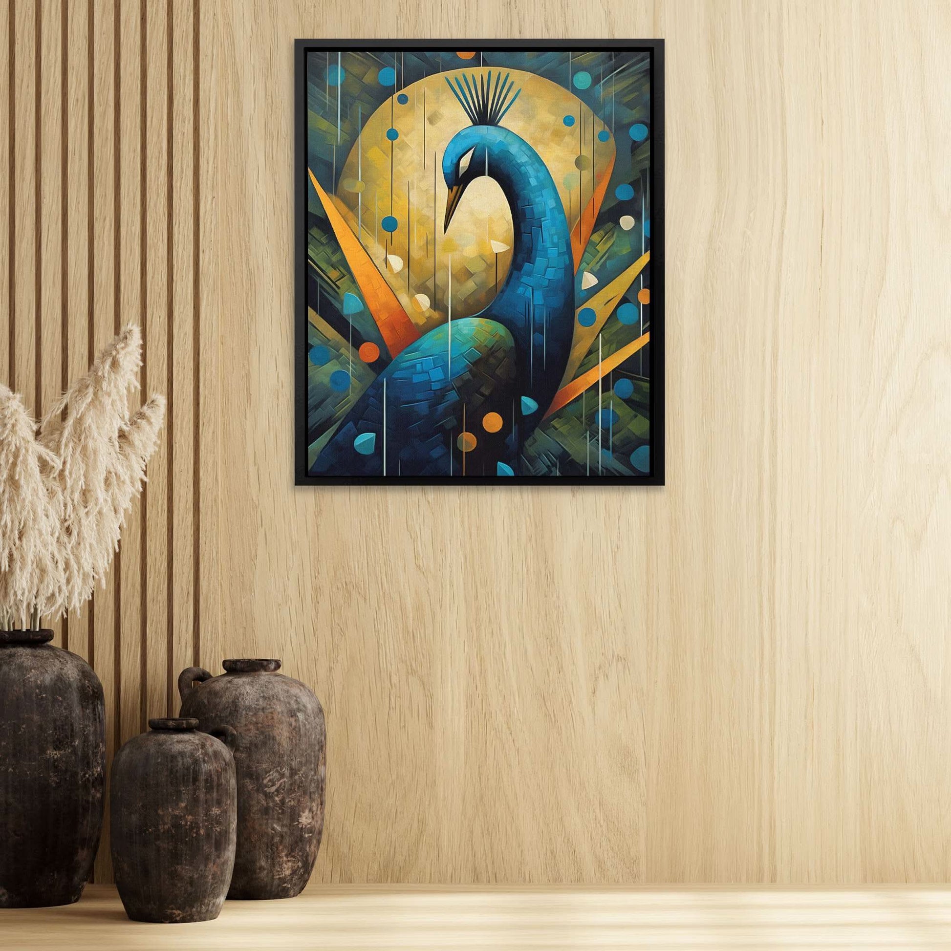 Abstract Avian Beauty - Geometric Green Canvas Wall Art