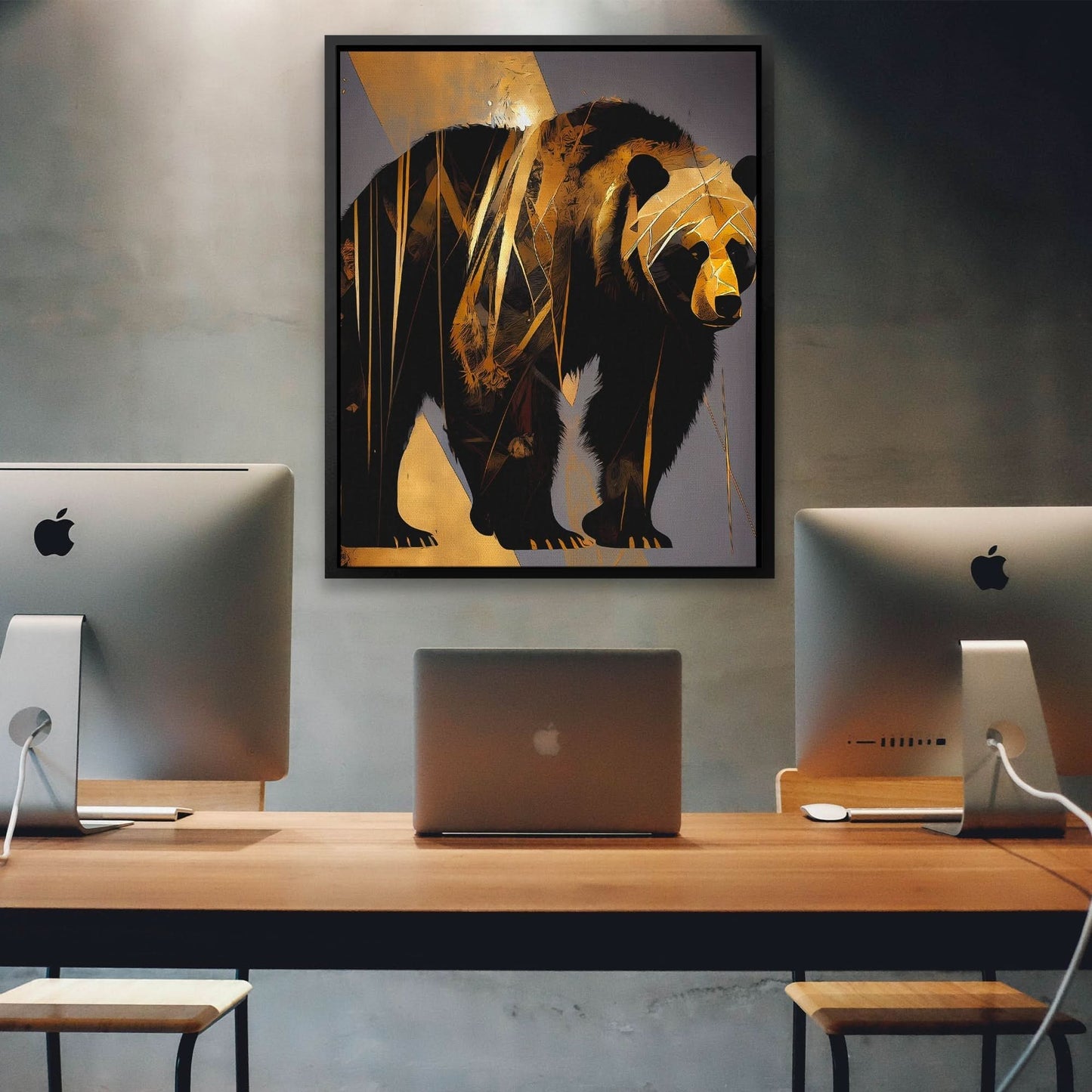 Abstract Black Gold Bear - Oversized Animals Canvas Wall Art